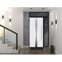 Front Exterior Prehung Steel Door / Deux 1744 Natural Oak / Side and Top Exterior Black Window / Stainless Inserts Single Modern Painted-W36 14" x H80 16"-Right-hand Inswing