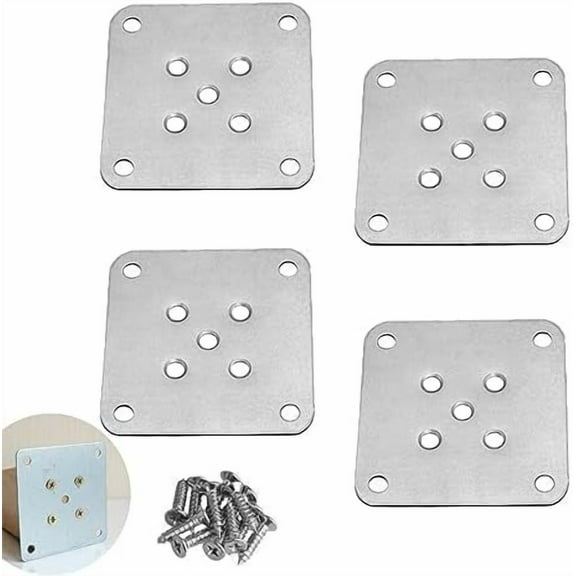 4 Pack Leg Mounting Plates Furniture Wooden Legs Mount Flat T-Plate Connector Attachment Bracket Base with Screws for Sofa Cabinet Chair Couche Seat Repair Replacement DIY