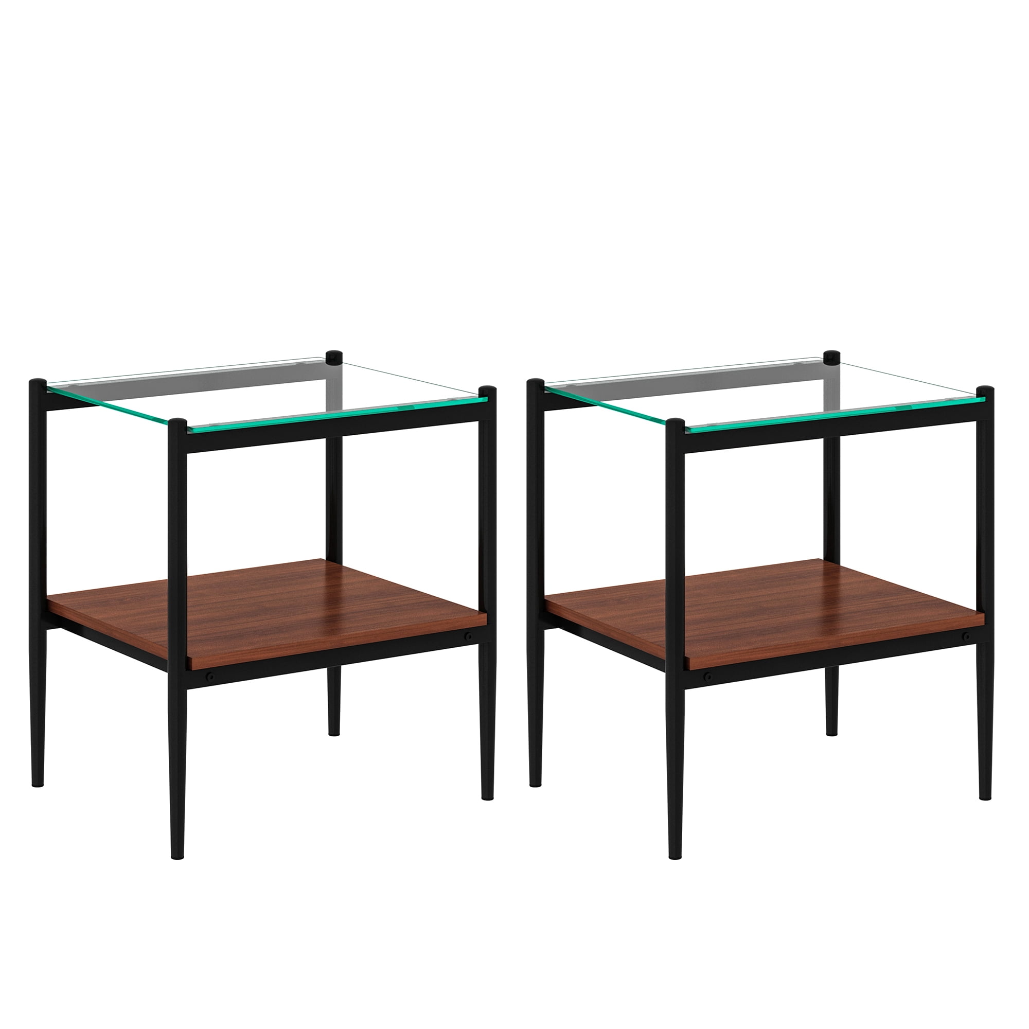 MAYEERTY Set of 2 Rectangle End Tables with Transparent Tempered Glass & MDF Layer