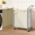 thumbnail image 2 of Ollieroo Laundry Hamper with Wheels,140L Rolling Laundry Hamper,2-Section Rolling Laundry Hamper with Removable Liner & Handles for Clothes Storage, Laundry Room,Beige, 2 of 8