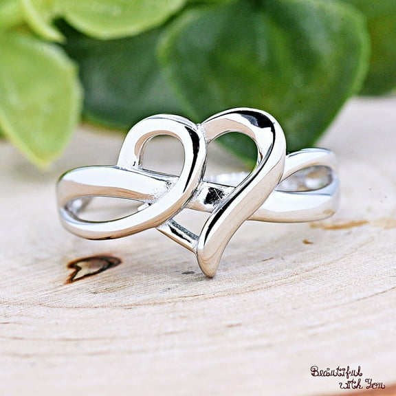 SS DESIGNS Minimalist Sterling Silver Infinity Heart Ring, Promise Ring for Her, Infinity Knot Heart Engagement Ring, Valentines Day Gift Idea