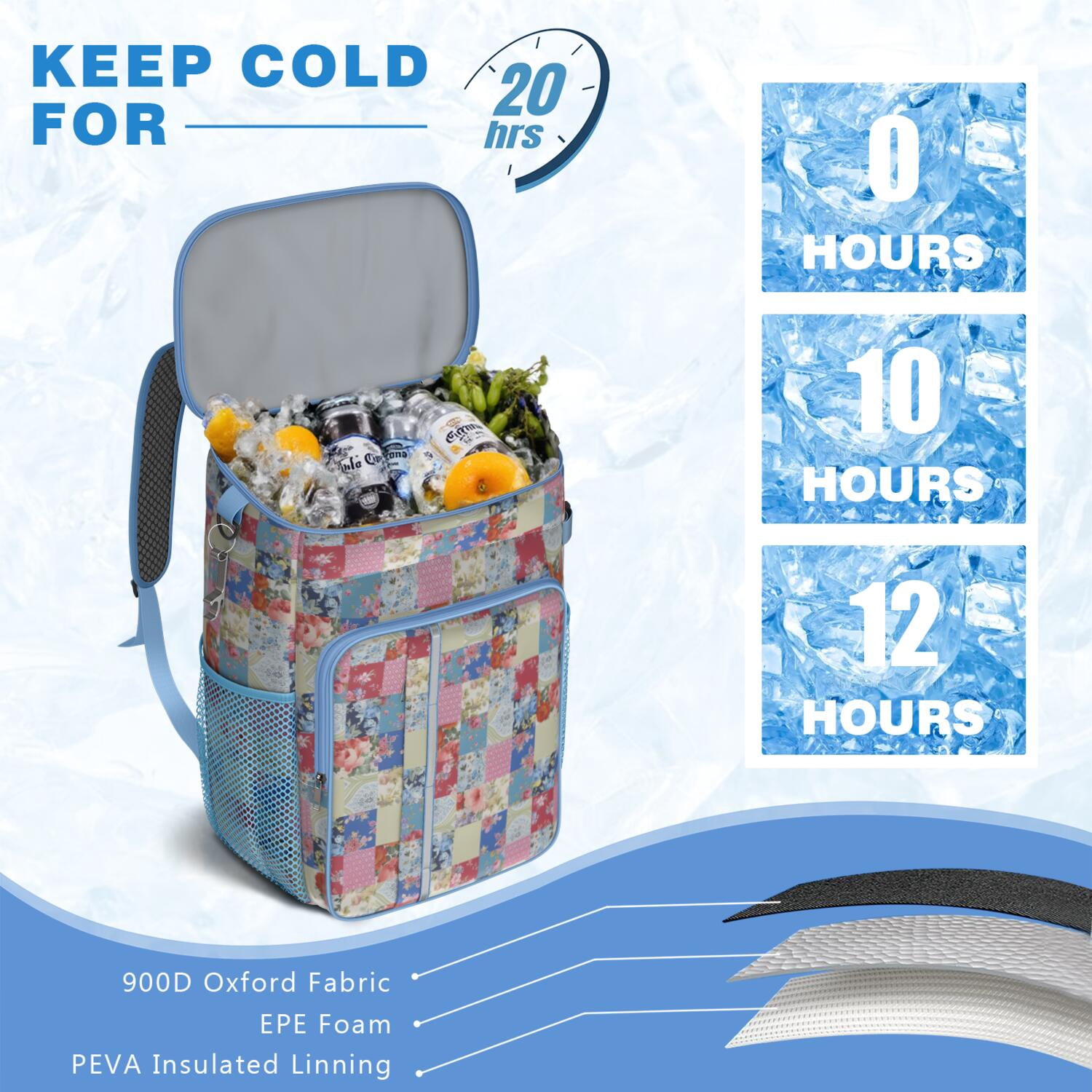 Travel Cooler Bag - Boho Bohemia Flower Camping Beer Cooler Backpack with Bottle Opener- Waterproof Insulated Picnic Backpacks - Cooler Bag for Beach