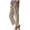 Khaki, variant on SRZYMJ Women's Cotton Gauze Pants Linen Cropped Pants Capris Summer Loose Elastic Waist Trouser with Pockets