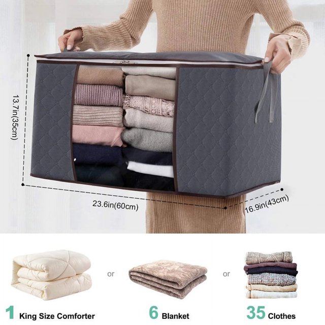 Juego de 3 bolsas de almacenamiento JM 60 litros caja de almacenamiento móvil para ropa gris