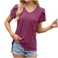 thumbnail image 2 of Itsame Summer Loose T-Shirt for Womens Solid Color Short Sleeved Tops Fashionable Solid Color Round Neck Blouses Wine Size L, 2 of 5