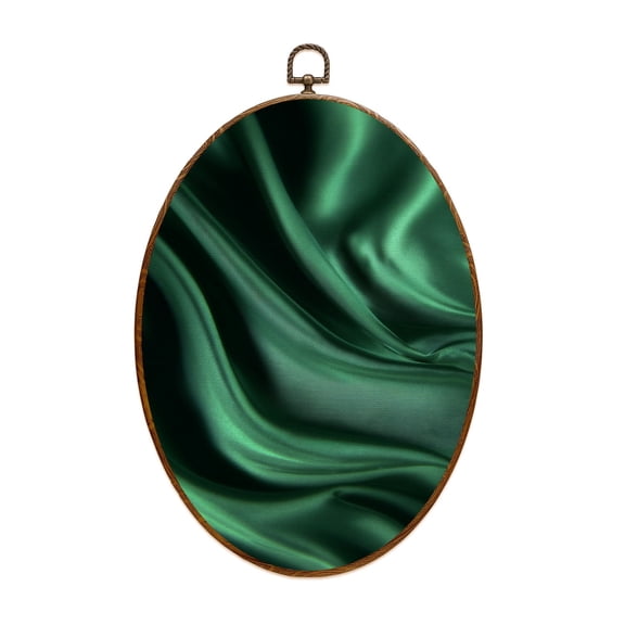 Canvas Wall Art Texture green fabric Beautiful emerald green Oval Framed Canvas Prints Vintage Wall Hanging Decor for Home Decorations 8.6"x11.4"