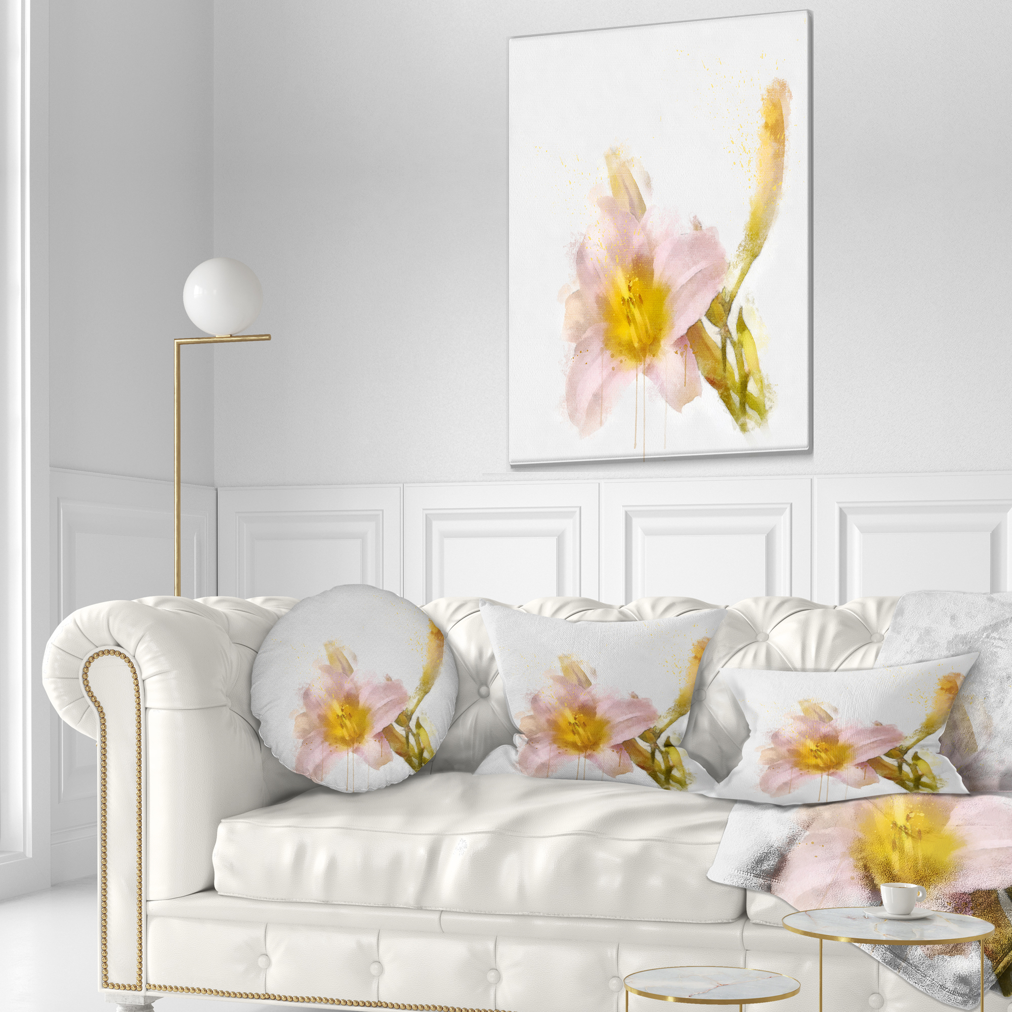 Designart Watercolor Lily with Color Splashes - Floral Throw Pillow - 12x20