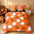 thumbnail image 2 of Homewish Happy Halloween Full Size Bedding Sets, Cartoon Pumpkin Lantern Ghost Full Size Bed in a Bag, Orange White, Black Reversible 7 Pieces, 2 of 7