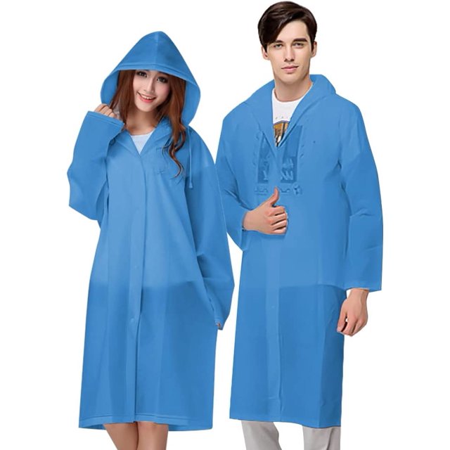 Poncho de Lluvia, Poncho de Lluvia de 2 Piezas, Poncho Reutilizable de Material EVA, Poncho de Lluvia para Mujeres y Hombres, Perfecto para Acampar, Festivales y Senderismo, Azul, Talla única