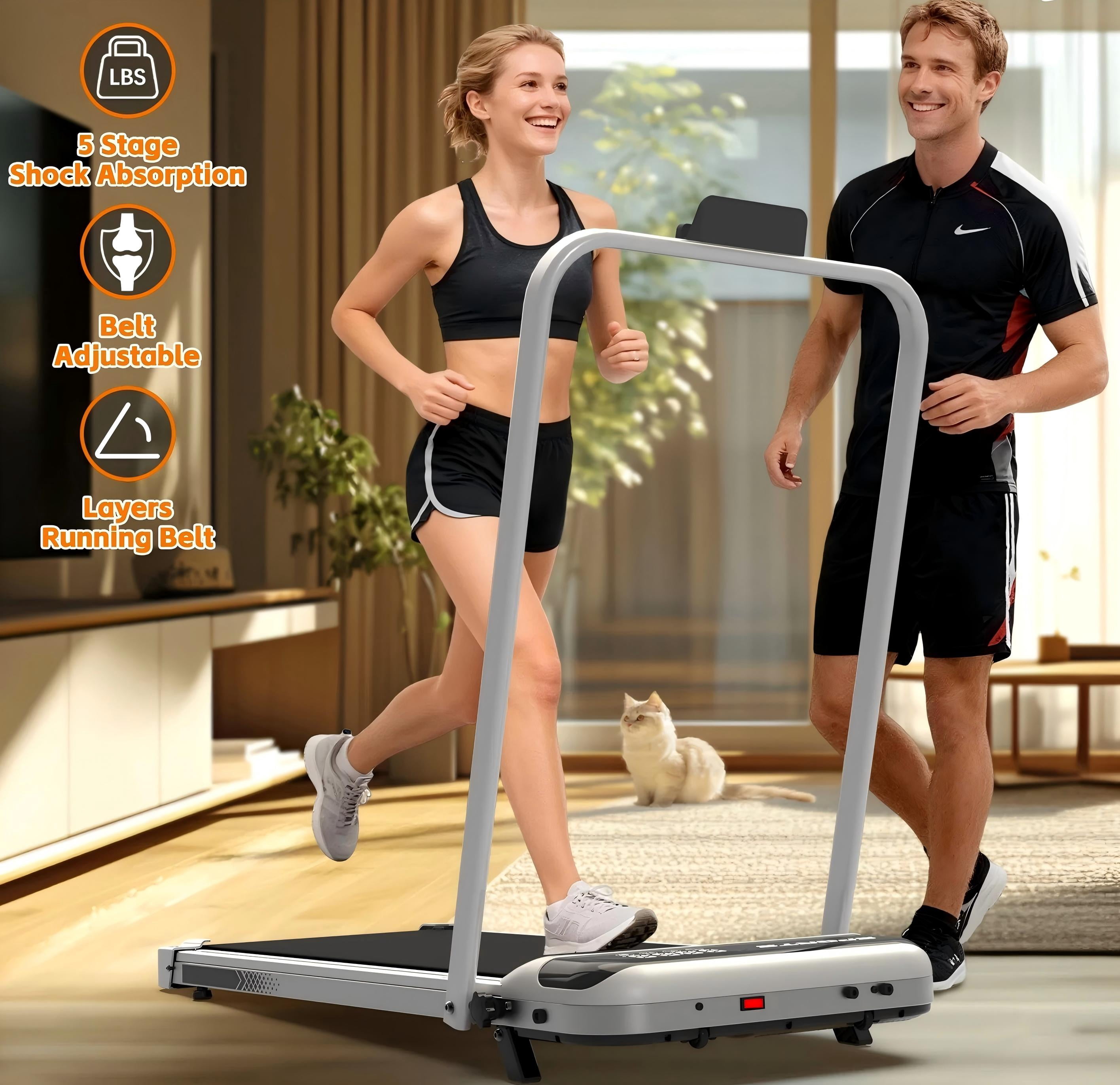 4 in 1 Treadmill Under Desk 0.6-5.0 MPH Foldable Walking Pad, Incline Knee Friendly LED Quiet Portable Treadmill For Home Office, Silver