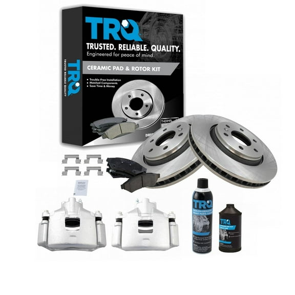 Front Ceramic Brake Pad, Rotor & Caliper Kit w/ Chemicals for Chevy BKA19729