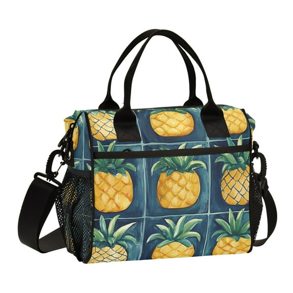 Ckdifva Fruit Pineapple Tile Cooler Bag Cooler Cooling Tote Lunch Bag Lunch Box Front Pocket with Shoulder Strap
