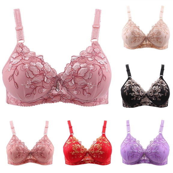 QLEICOM Push Up Bras for Women,Womens Bras,Women's Wireless Push Up Bra with V-Shape Embroidery and Thin Fabric Features Breathable Back for Comfortable Wear