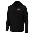thumbnail image 2 of Men's Antigua Black Ohio State Buckeyes Connected Quarter-Zip Waffle-Knit Tri-Blend Hoodie, 2 of 3
