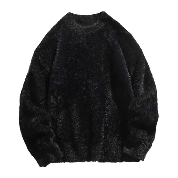 Men's Wool Sweater Coat Winter Warm Knitwear Casual Loose Fit Round Neck Thickened Pullover for Autumn Comfort