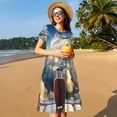 thumbnail image 4 of Disketp Sunset Airplane Travel View para Vestido de Manga Corta para Mujeres, Vestidos de Verano para Mujeres, Casual y Holgado para la Playa, 4 of 6