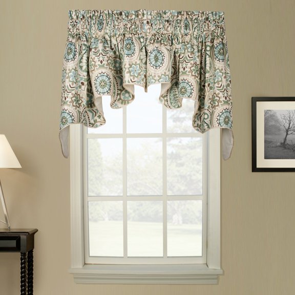 Ellis Curtain Paisley Prism Duchess 3" Rod Pocket Filler Valances for Windows 50" x 15" Latte