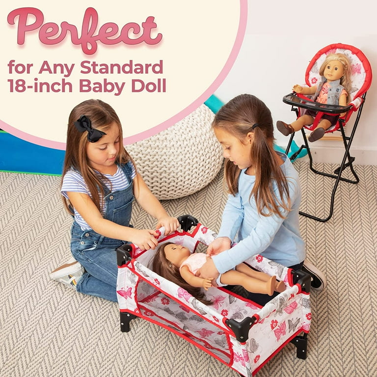 Baby Doll Accessories 4 Piece Doll Furniture Set Includes Baby Dolls Swing High Chair Pack N Play Carrier Toys for 3 5 Year Olds Gifts for