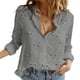 thumbnail image 1 of Blusa de lino con cuello en V y botones, manga larga, estilo informal y holgado, para la oficina, poliéster-spandex, tallas S-XXL, 1 of 2