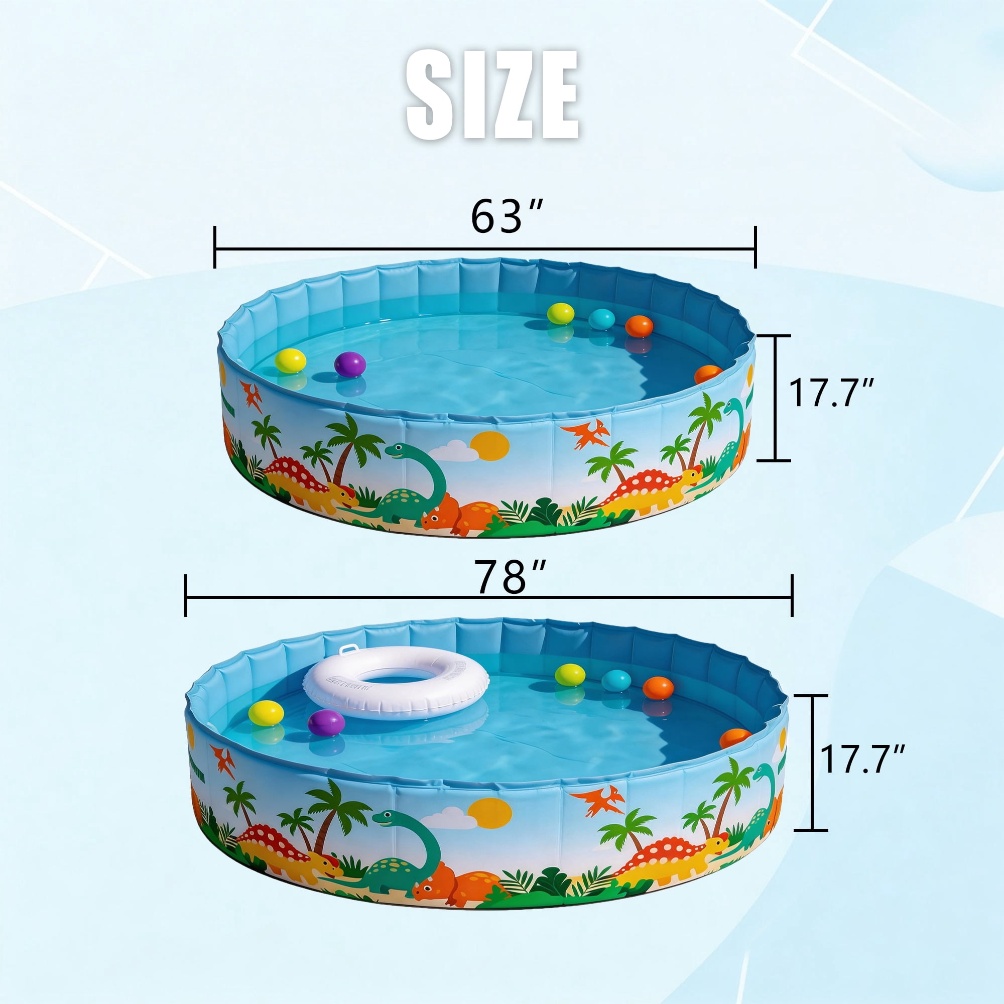 Everkeen 63" Large Foldable Swimming Pool for Kids, Hard Plastic Anti-Slip Dog Pool Indoor Outdoor Kiddie Family Pool