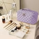 thumbnail image 4 of Pu Leather Waterproof Makeup Bag with Handle and Divider Trendy Makeup Bag Portable Travel Storage Large Makeup Bag (Purple), 4 of 5
