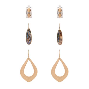 The Pioneer Woman - Women's Jewelry, Mixed Metal Trio Earring Set with Abalone Shell