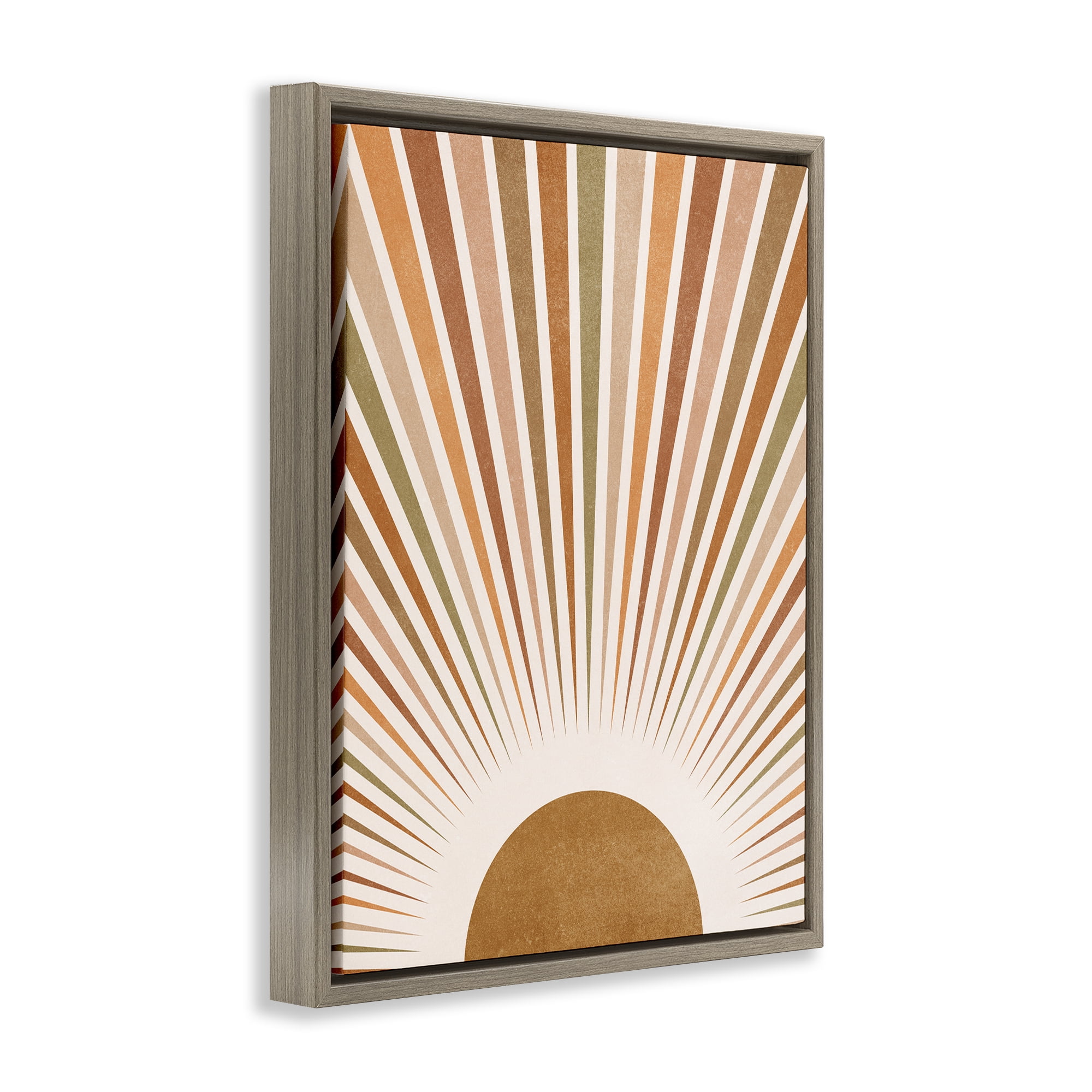 Stupell Industries Vintage Boho Sunburst Landscape & Nature Painting Brown Floater Framed Canvas Art Print Wall Art, 17 x 21