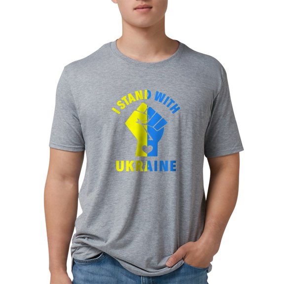 CafePress - I Stand With Ukraine Pride Ukrainian Flag T Shirt - Mens Tri-blend T-Shirt