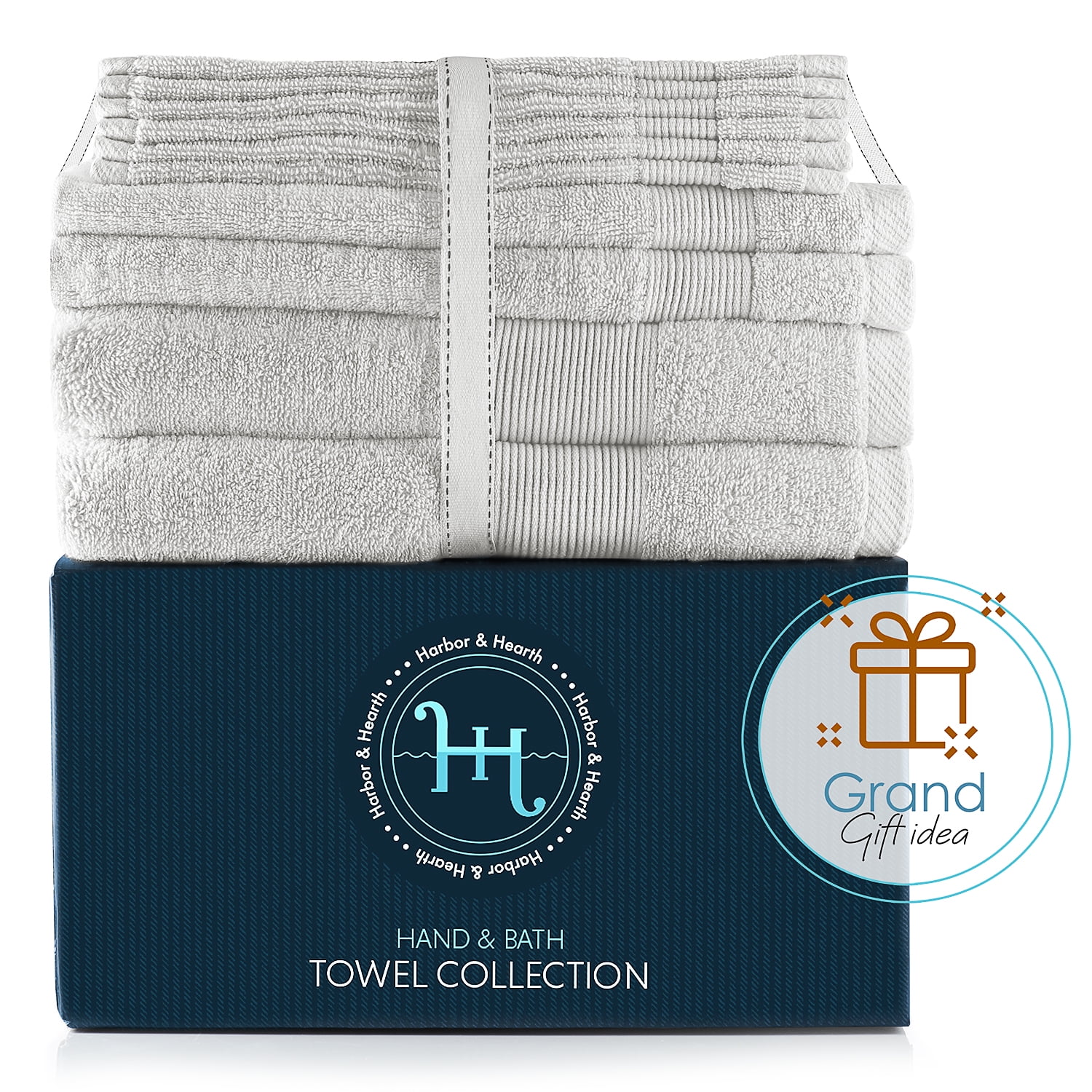 Hearth & Harbor Bath Towel Collection, 100% Cotton Luxury Soft Set of 2 Bath Towels, 2 Hand Towels & 6 Washcloths - Gray