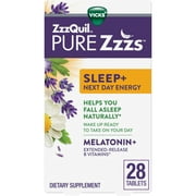 Vicks ZzzQuil Pure Zzzs Sleep + Next Day Energy Melatonin Tablets, B Vitamins, Dietary Supplement, 28 Ct