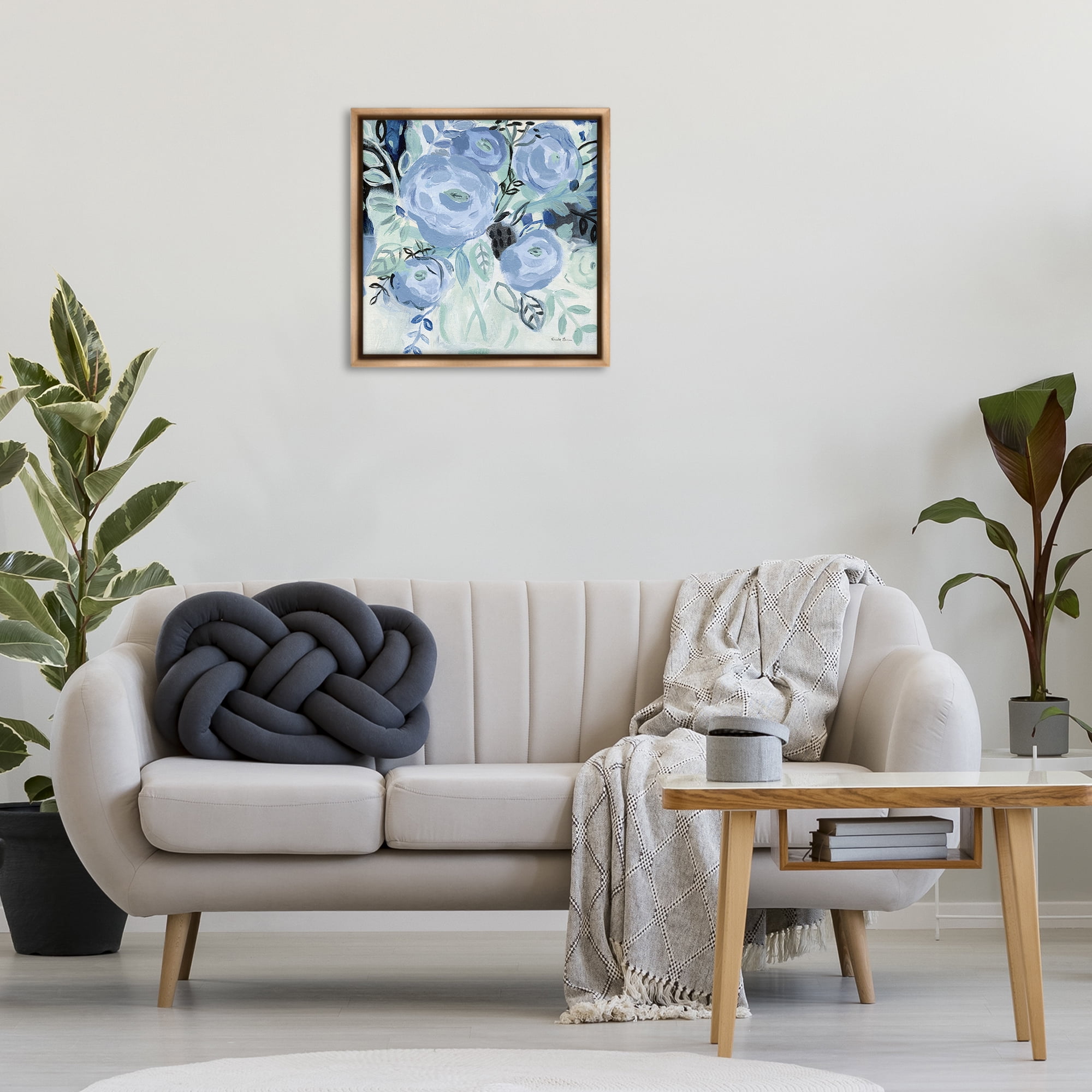 Stupell Industries Blue Coastal Blooms Botanical & Floral Painting Brown Floater Framed Art Print Wall Art, 25 x 25
