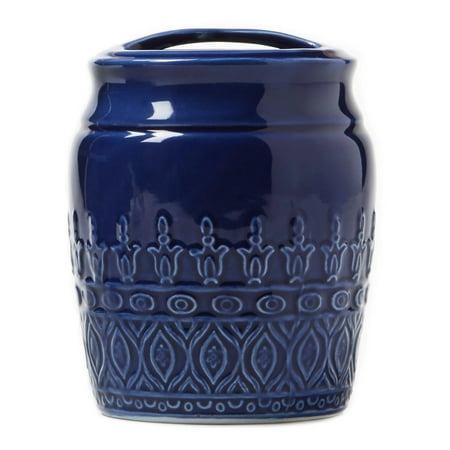 Saturday Knight Ltd Kali Embossed Design Bath Toothbrush Holder - 4.34x3.54x3.53   Blue