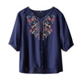 thumbnail image 3 of Lpmadey Floral Embroidered Tops for Women 3/4 Sleeve Boho Vacation Dressy Casual Shirts V Neck Tunic Tshirt, 3 of 7