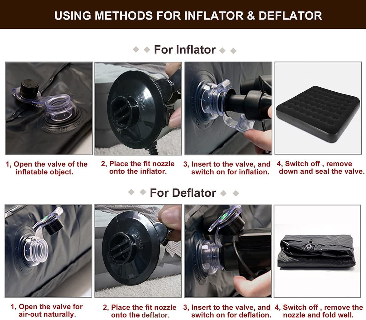 Perfect Inflator/Deflator Pumps for Outdoor Camping Lenbor Portable Quick Electric Air Pump Air Mattress Beds Fill Air Pump with 3 Nozzles Inflatable Cushions Inflatable Pool Toys 