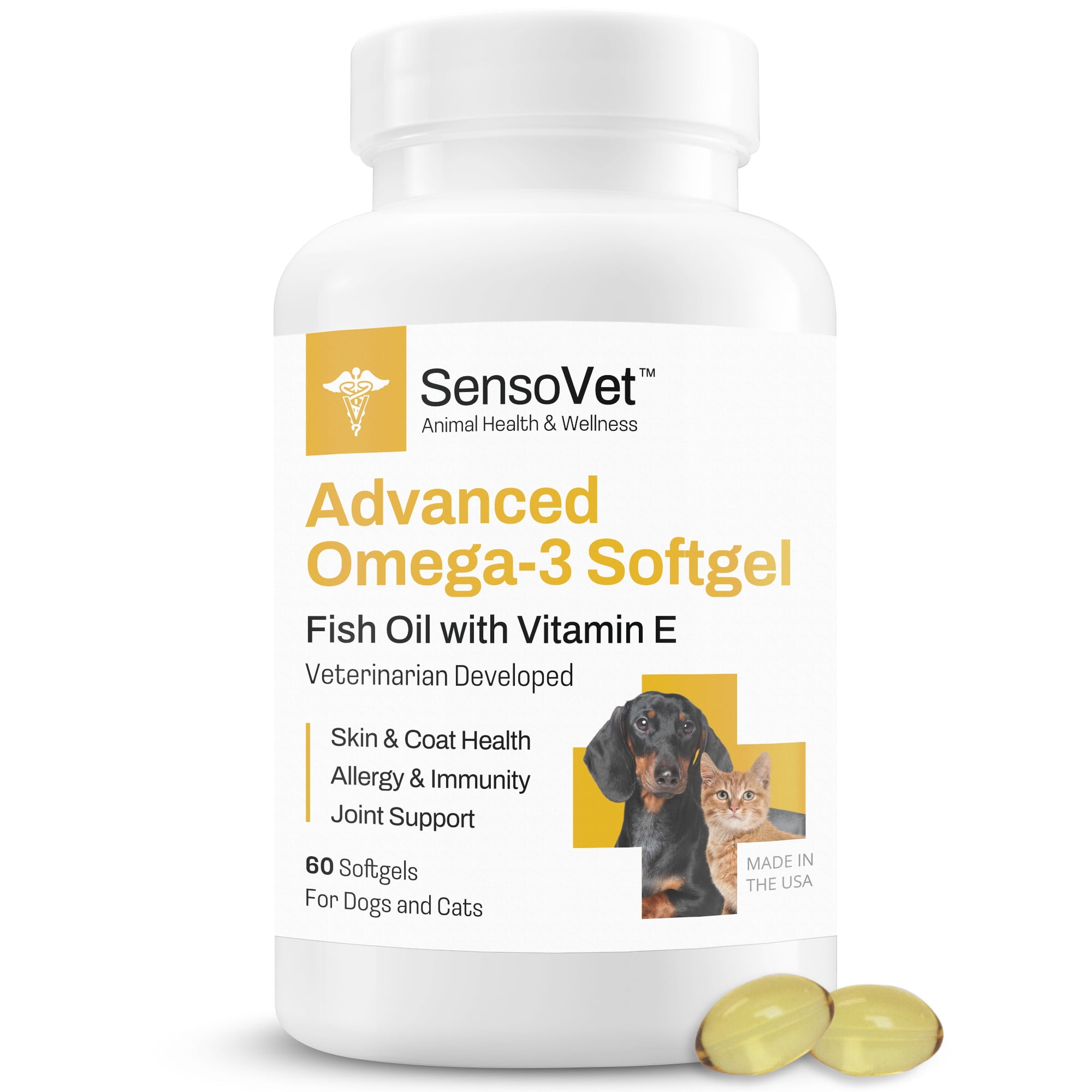 SensoVet Advanced Omega3 Softgel for Dogs & Cats Fish Oil with