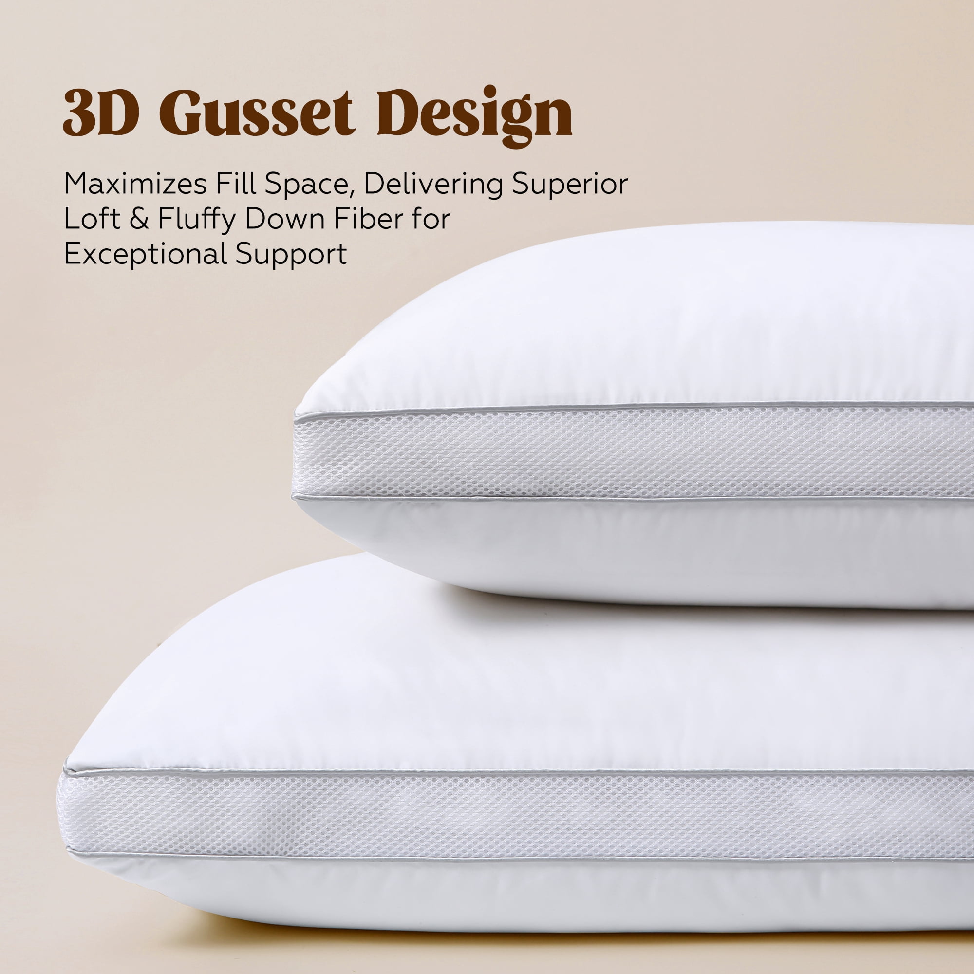 Yalamila Goose Feather Down Pillows King Size Set of 2, Gusseted Support Pillows with 100% Cotton Cover, Luxury Breathable Sleeping Bed Pillows for Side, Back or Stomach Sleeper (White, 20"x36" )