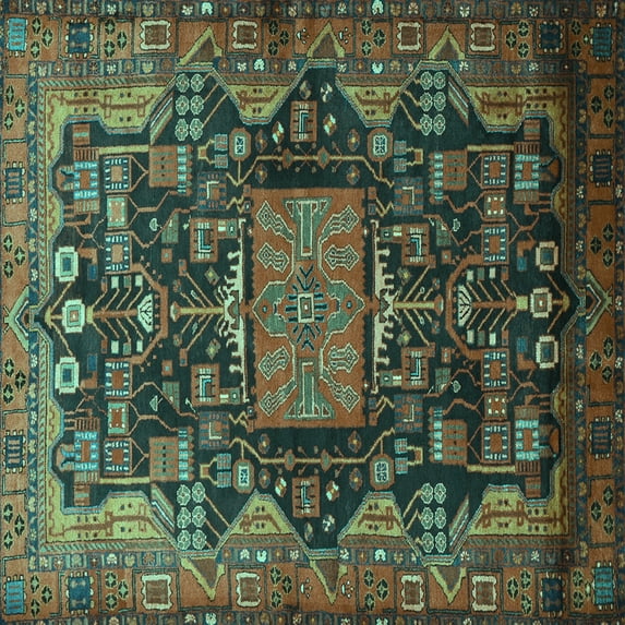 Ahgly Company Machine Washable Indoor Square Animal Turquoise Blue Traditional Area Rugs, 7' Square