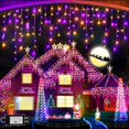 thumbnail image 1 of Christmas Lights Outdoor 640 LED Curtain Fairy String Light with 120 Drops 65ft 8 Modes iciclelights Memory Function Christmas Party Decorations Indoor Holiday Orange+light Blue 640LED 65.6ft 8Modes, 1 of 7