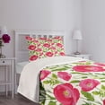 thumbnail image 5 of Ambesonne Poppy Flower Quilted Bedspread Set 2 Pcs, Leaves Petals Romance, Twin Size, Green Pink Cream, 5 of 6