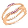 thumbnail image 1 of 0.10 Carat (ctw) 18K Rose Gold Round Pink Sapphire Ladies Anniversary Wedding Band Guard Double Ring 1/10 CT, 1 of 1