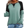 thumbnail image 1 of Pompotops Mode T-Shirt d'Été pour Femmes Manches Longues Patchwork Décontracté Blouse, 1 of 6