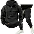thumbnail image 2 of Mens Hoodie Sets 2 Piece Outfits Multi Pockets 1/4 Zip Pullover Cargo Sweatshirt Sweatpant Jogger Pant Tracksuit (L, Black), 2 of 5