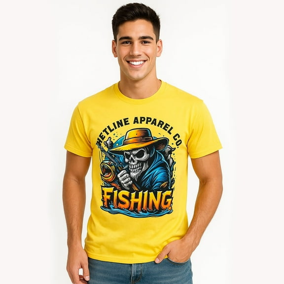 Wetline Apparel Co Skull Fishing Men's Graphic T-Shirt, Fishing Wear Heavy Cotton Short Sleeves Tee, S-5XL