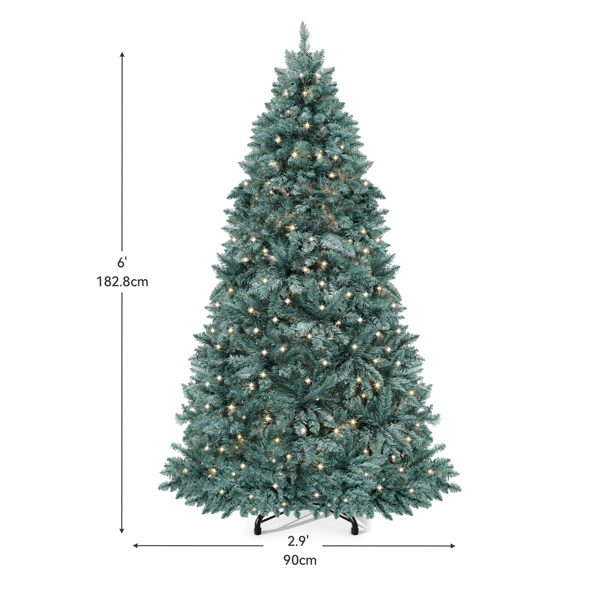 Uforic 6ft Pre-Lit Spruce Artificial Christmas Tree,Hinged Artificial Christmas Tree with 880 Branch Tips,300 Warm-White Lights, for Home, Office, and Party Decor