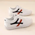 thumbnail image 3 of Women's White Retro Sneakers with Grey & Orange Stripes, Lace-Up Comfort Casual Shoes, 3 of 8