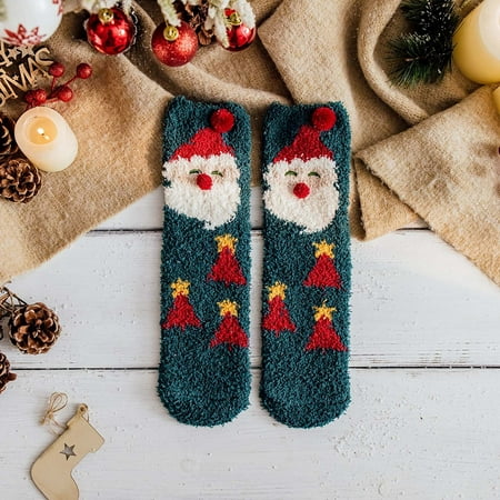 

2 pair Christmas Socks Warm Coral Velvet Thick Christmas Socks Sleep Cartoon Floor Fuzzy Christmas Socks Color Random