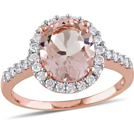 Tangelo 2-1/2 Carat T.G.W. Oval-Shaped Morganite and 2/5 Carat T.W. Diamond 10kt Rose Gold Halo Engagement Ring
