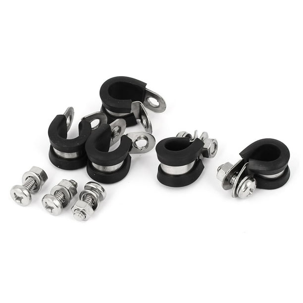 9mm 304 Stainless Steel EPDM Rubber Lined P Clips Hose Pipe Clamp 5pcs
