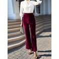 thumbnail image 4 of Women'S Velvet Elastic Waist Flare Leg Palazzo Long Pants Trousers Bell Bottom Casual Streetwear Trousers Wine Red M, 4 of 9