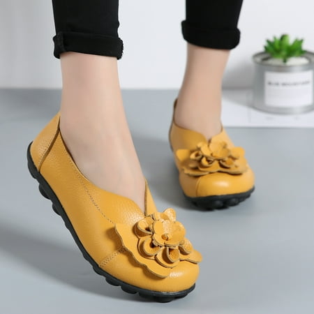 

Tangnade Slippers for Women on Sale Soft Leather Flat Casual Shoes Comfortable Flower Slip on Single Shoes